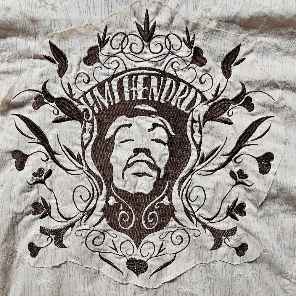 Jimi Hendrix Experience Purple Label Tan Embroidered Button Down Shirt Mens XL